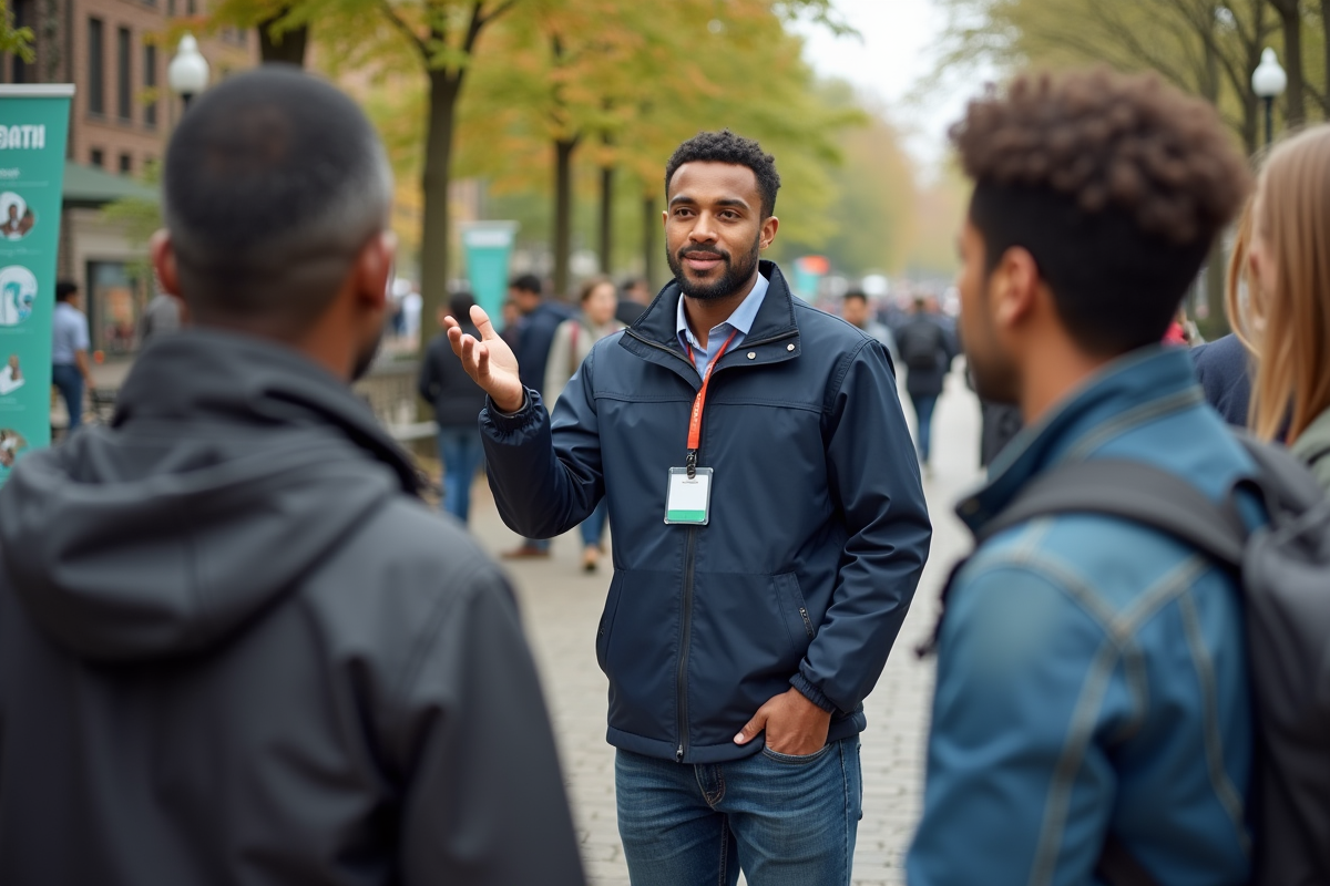 Jeune agent de santé communautaire parlant avec un groupe