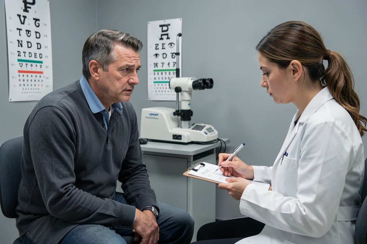 Consultation ophtalmologique chez un médecin pour des yeux fatigués persistants malgré les remèdes naturels