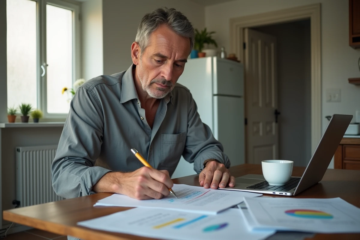Homme consultant des documents administratifs pour une demande de prise en charge à 100% d'une maladie chronique par l'Assurance Maladie