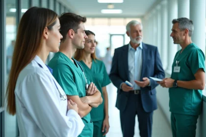 Groupe de professionnels de santé dans un hôpital moderne