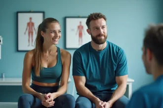 Couple sportif en consultation médicale dans une clinique moderne