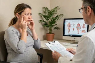 Femme enceinte consultant un médecin au sujet de douleurs sinusales lors d'une grossesse