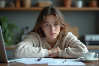 Jeune femme fatiguée dans sa cuisine à la maison