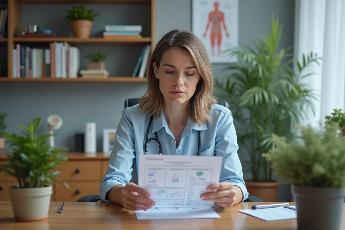 Femme d'affaires médicale regardant un rapport rénal