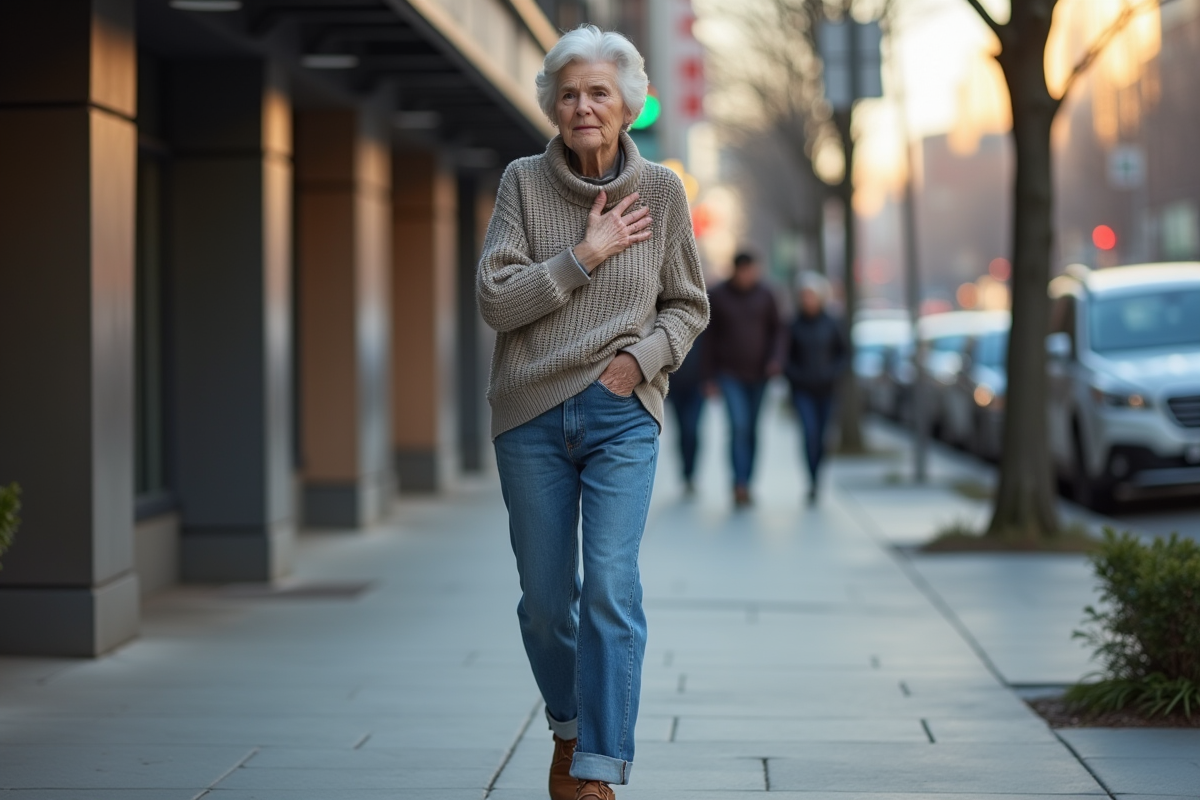 Femme urbaine inquiète sur un trottoir de ville