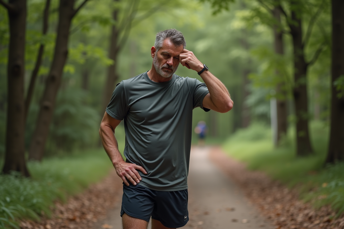 Homme en course dans la forêt en pleine nature