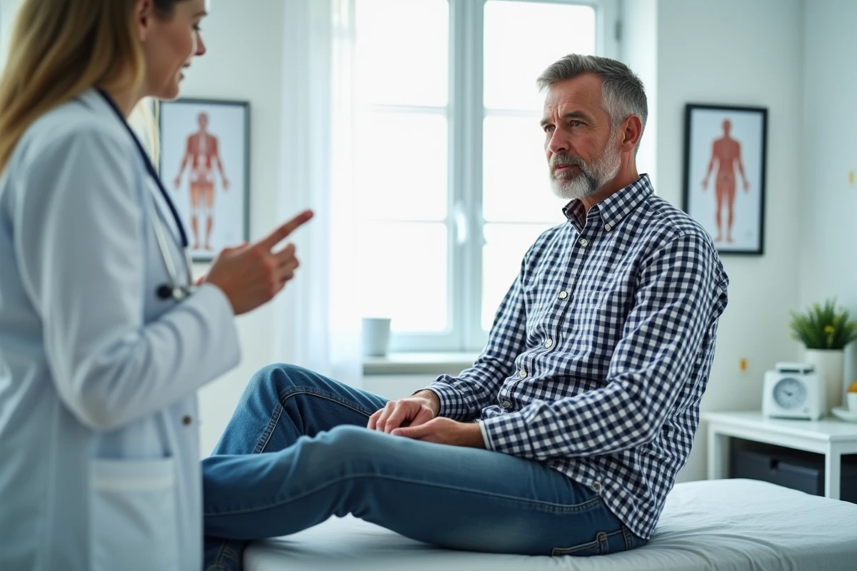 Homme en consultation médicale devant un médecin