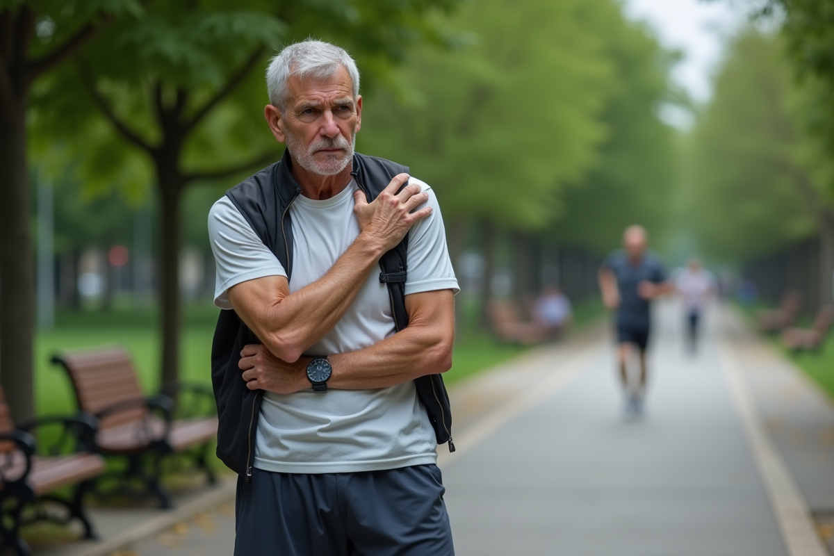 Homme plus âgé dans un parc urbain en tenue sportive