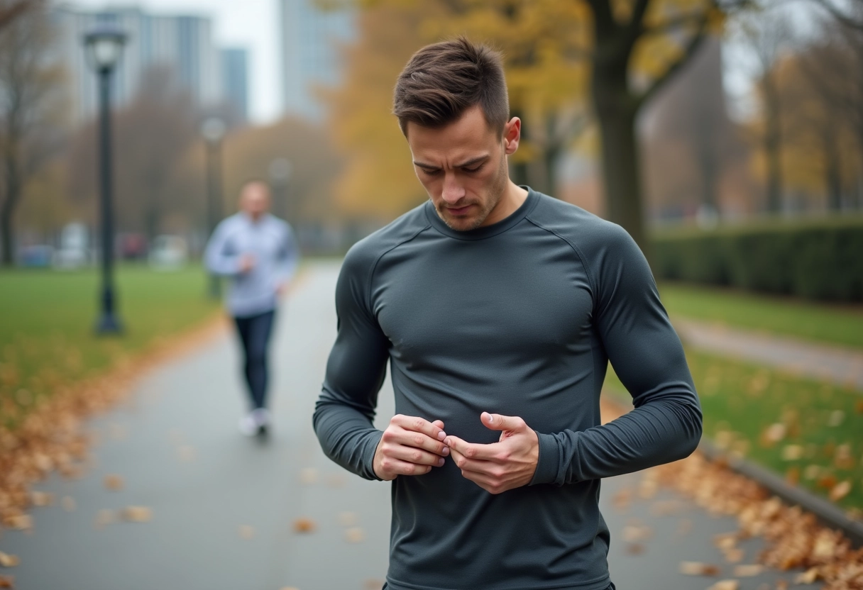 Jeune homme examinant son psoriasis en plein air
