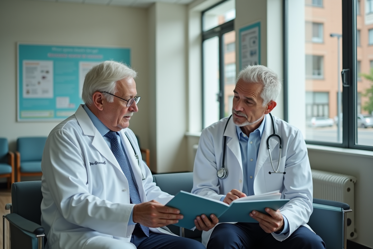 Medecin jeune discutant avec un patient dans une salle d