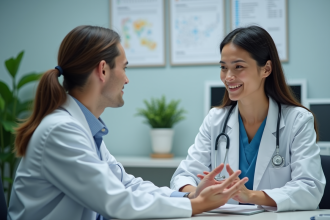 Médecienne en consultation avec un patient dans un bureau médical