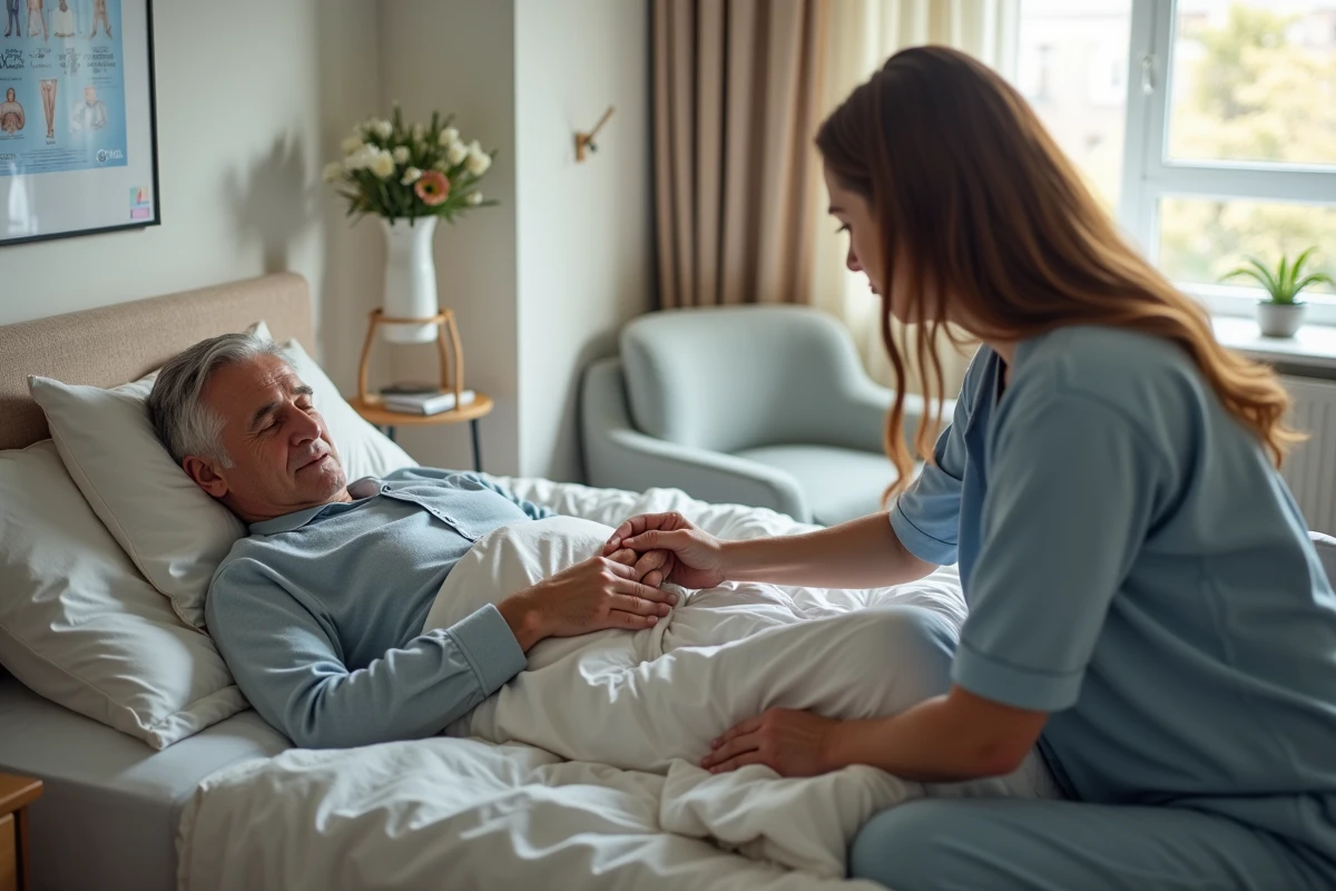 Famille applique un pansement à un patient à la maison