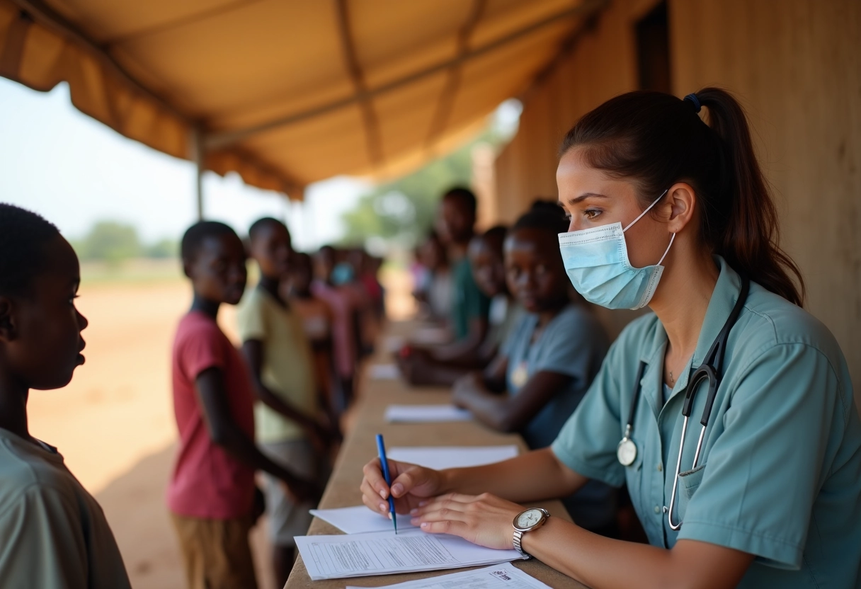 Infirmière en campagne notant des dossiers de vaccination