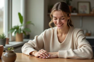 Jeune femme appliquant une creme pour les mains en soin naturel