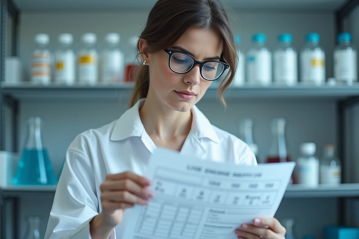 Technicienne de laboratoire examinant résultats sanguins