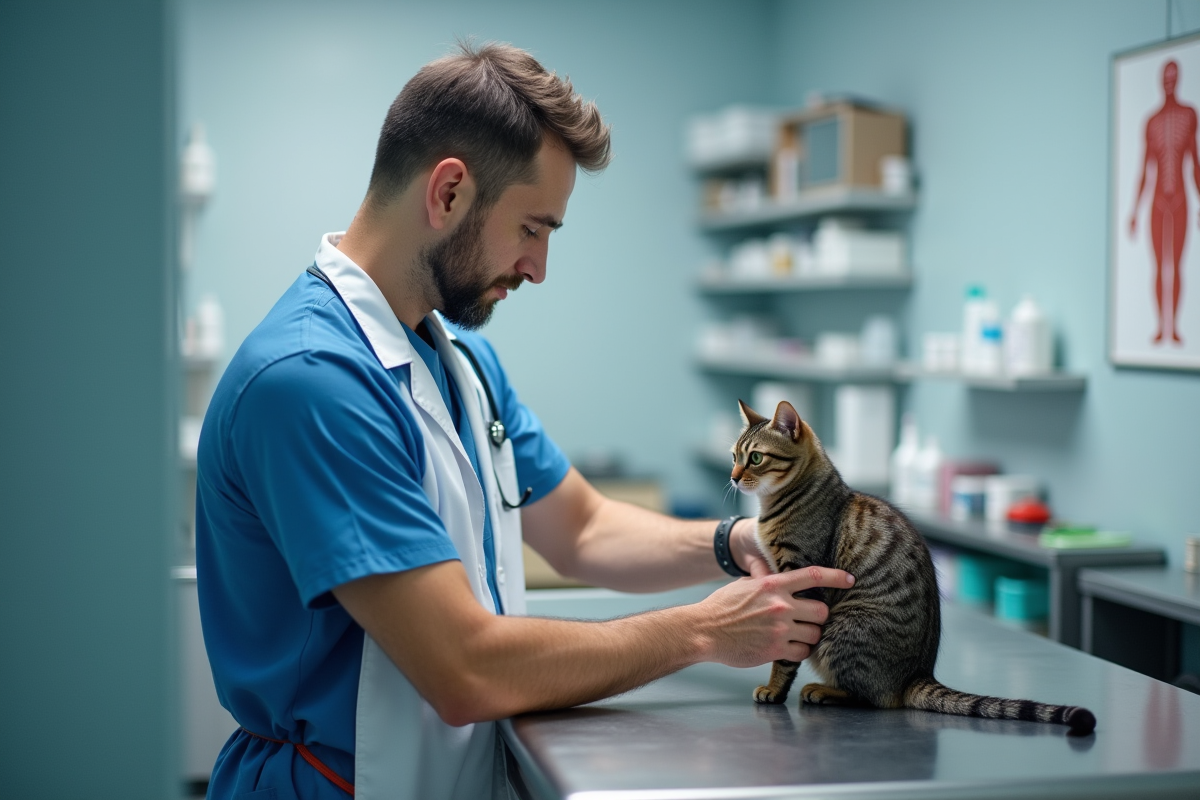 Vétérinaire examinant un chat dans une clinique